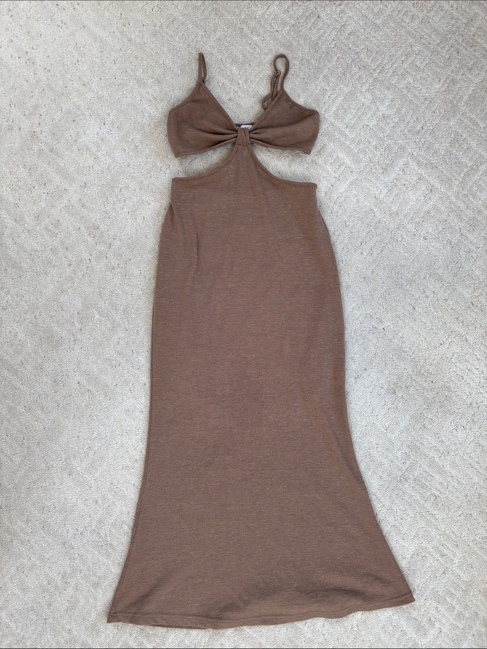 Reverse Knotted Bust Knit Maxi Dress in Brown